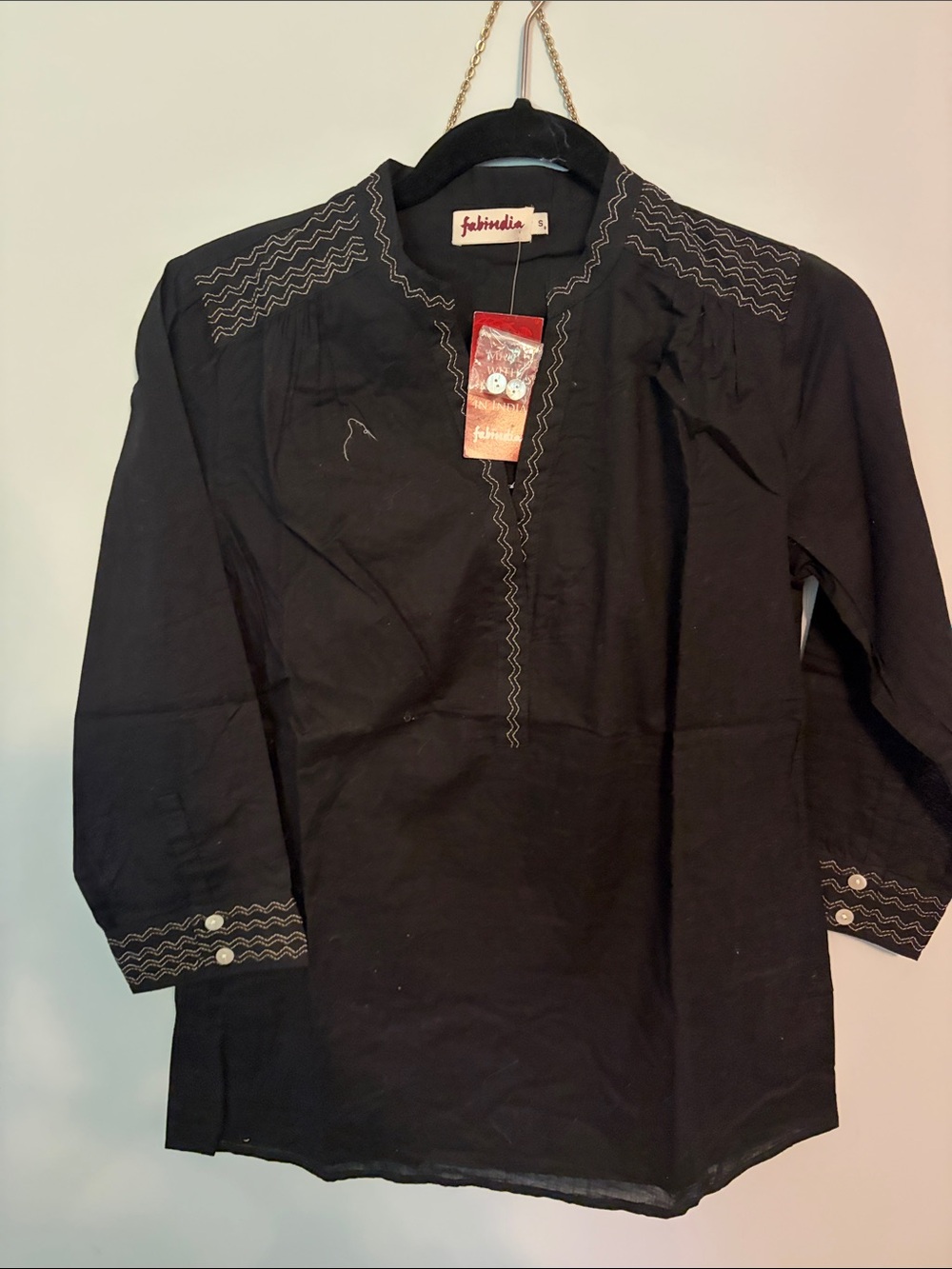 fabindia Black Embroidered Button-Down Kurta Shirt